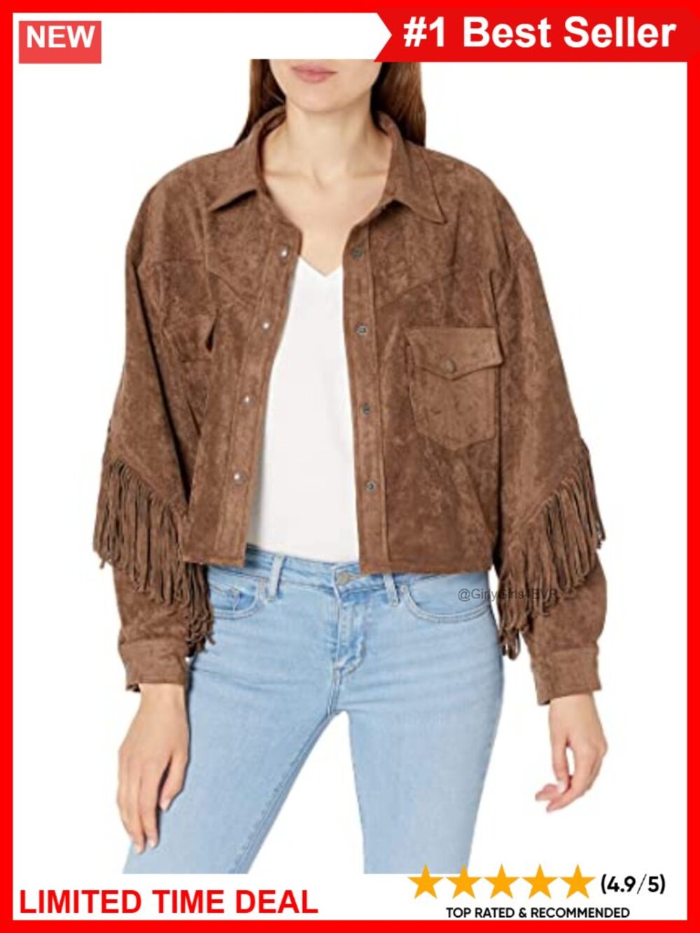 Faux Suede Fringe Snap Front Shirt Jacket Aviator Collared Long Sleeve